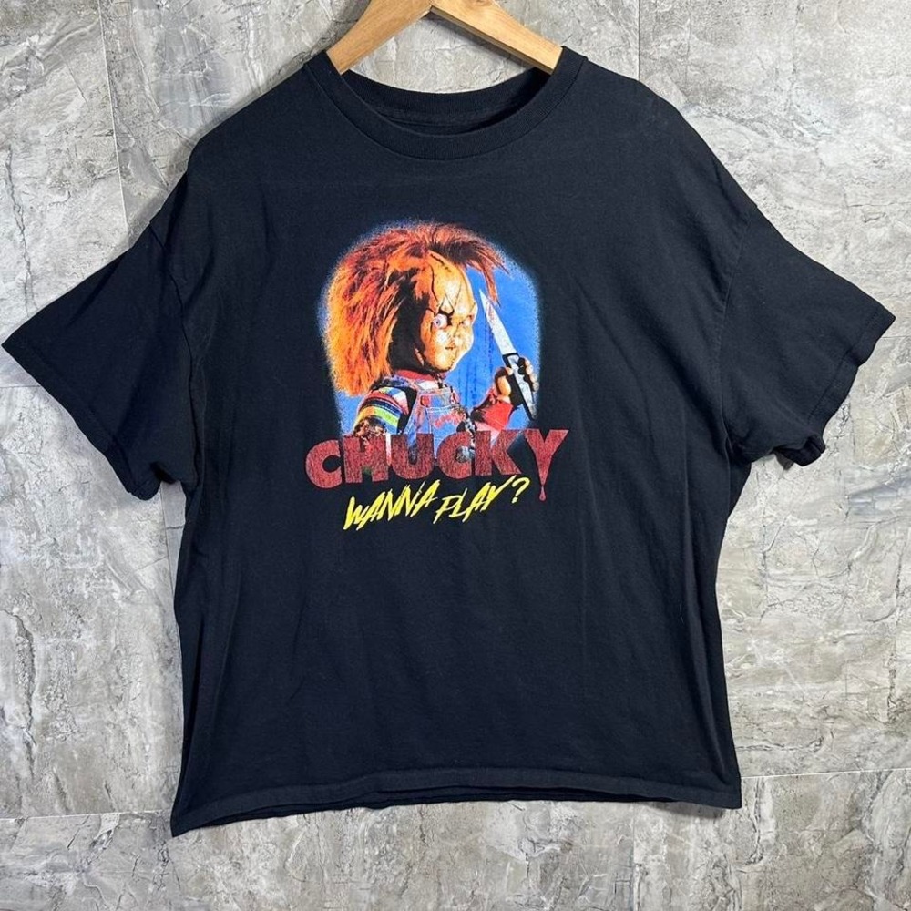 Childs Play Mens T-shirt -Chucky Smirking W/‎ Knife - Wanna Play graphic tee  XL